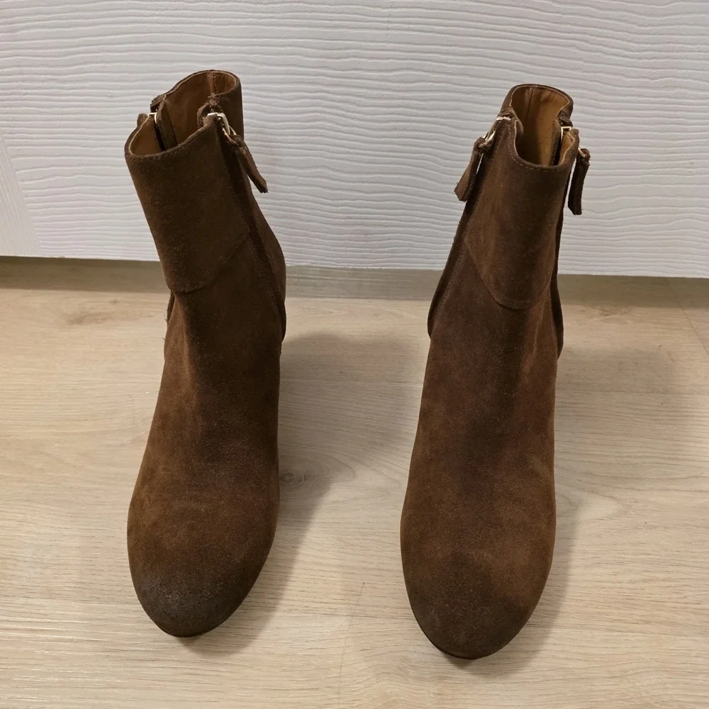 GINANNI Brown Suede Distressed Going Out‎ Ava Heeled Ankle Boots Size 8B